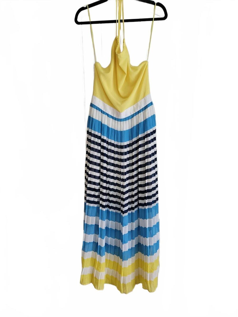 Double Zero Striped Halter Maxi Dress with Pleated Skirt Size M Fun Summer Find